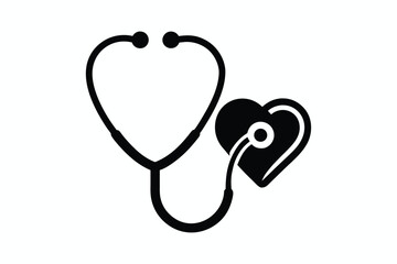 stethoscope silhouette vector art illustration with heart symbol. Medical Diagnosis icon