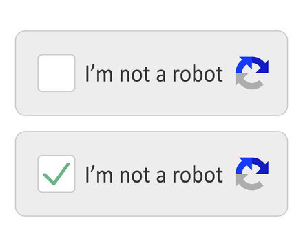 Captcha check set icon. Verification checkbox with checkmark for user authentication, bot protection and secure access.