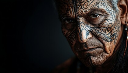 Close Up Portrait Of An Elderly Person With Intricate Facial Patterns