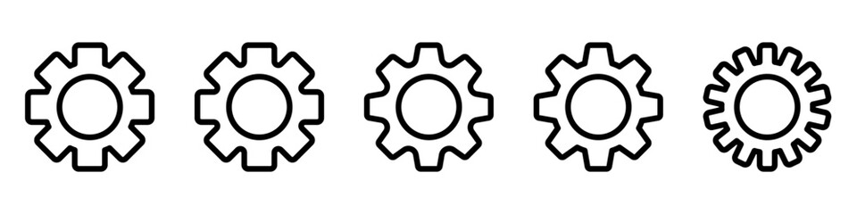 Gear set. Black gear wheel icons on white background