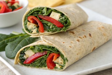 Delicious Spinach and Red Pepper Wrap Prepared for Lunch Generative AI