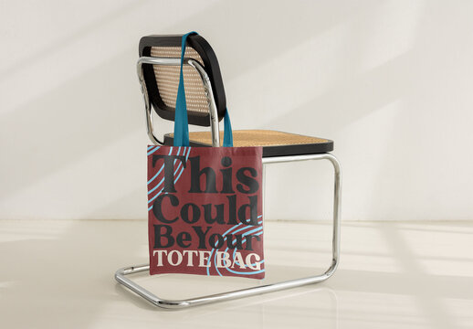 Tote Bag Mockup Displayed on a Chair