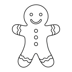 Gingerbread man vector illustration. Hand-drawn Christmas cookie in doodle style. Black line art isolated on white background.