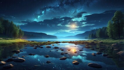 Assumption of Mary Church Illuminated Beneath the Milky Way on Lake Bled