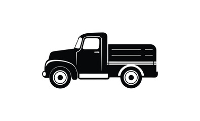 Vintage lorry truck side silhouette, the black silhouette of a vintage lorry truck a gray shadow