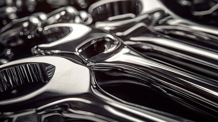 A high-resolution shot of polished wrenches and ratchets in a well-organized automotive toolkit, ready for expert use.
