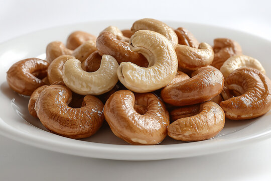  whole cashew nuts on white plate
