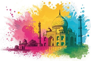Colorful Artistic Representation of Taj Mahal With Splashes Generative AI
