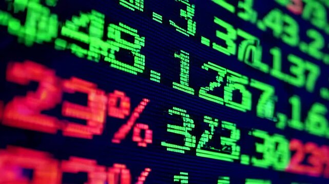Dynamic financial market display: realtime data ticker with fluctuating stock prices and symbols
