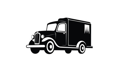 Vintage lorry truck side silhouette, the black silhouette of a vintage lorry truck a gray shadow