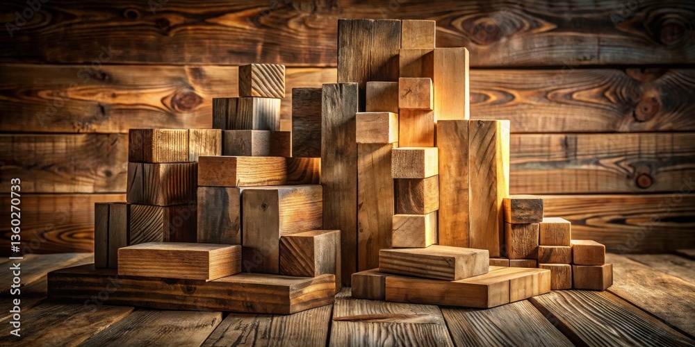 Leinwandbilder rustic wooden blocks arranged in an abstract stack on weathered wood surface