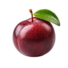 Fresh red plum with water droplets isolated