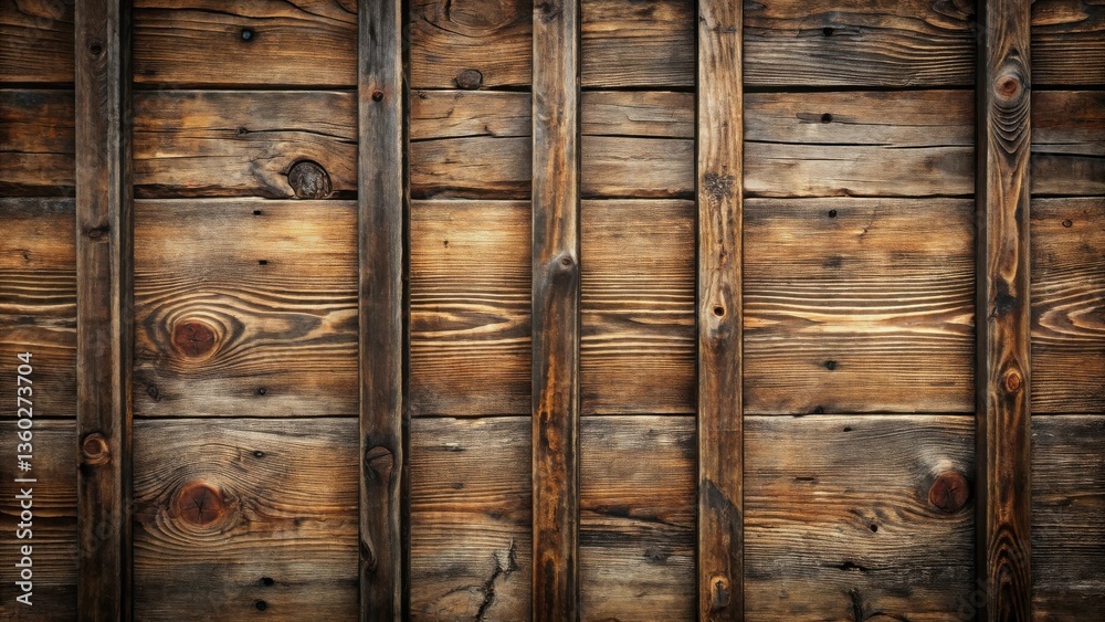 Aufkleber rustic brown wooden planks with vertical beams a weathered texture background
