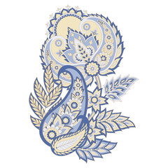 Paisley vector isolated pattern. Fantastic flower, leaves. Textile bohemian print. Batik painting. Vintage