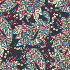 Elegant Paisley Seamless Vector Pattern. Indian floral motifs for fabric designs