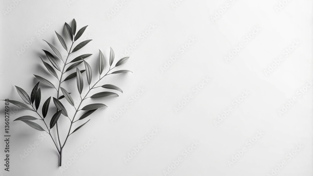 Poster elegant monochrome branch with lush foliage on white background