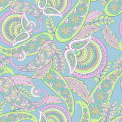 Fototapeta premium Seamless pattern with paisley ornament. Ornate floral decor for fabric. Vector illustration