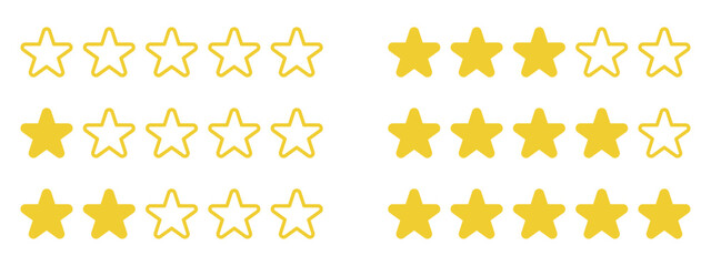 Set rating stars icon badges. Feedback . Level of satisfaction rating. 5 star rating icon. Vector illustration.