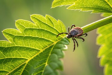 Close-up of a Tick on a Green Leaf During Daytime Generative AI