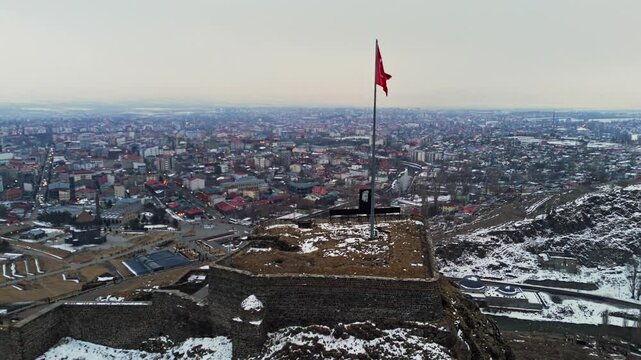 Kars castle aerial view in turkey