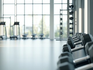 Fototapeta premium Modern gym interior with dumbbells and equipment 