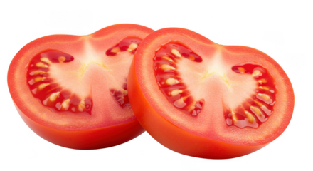 Two tomato halves showing the inner seeds and pulp