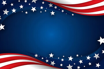 Blue and red background with stars, red banner USA flag design for political campaign poster or advertising template, copy space