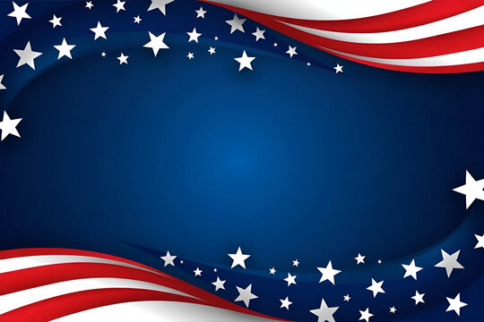 Blue and red background with stars, red banner USA flag design for political campaign poster or advertising template, copy space - Powered by Adobe