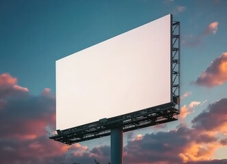 Large blank billboard displaying nothing against a colorful sunset sky