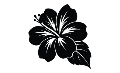 Hibiscus flower top view silhouette, hibiscus flower, black silhouette of tropical hibiscus flower, tropical hibiscus bloom silhouette, Hibiscus flower icon, hibiscus flower silhouette  © SilhouetteForge