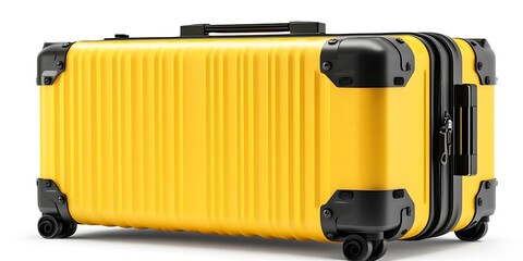 Fototapeta premium Bright yellow rolling suitcase with black accents and a handle