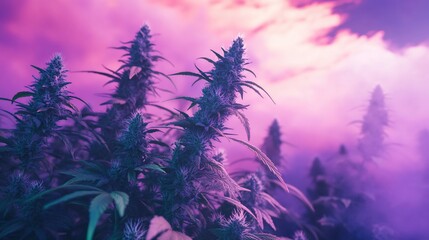 Cannabis plants sunset harvest field growth