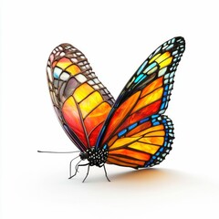 Fototapeta premium A beautifully detailed monarch butterfly perched, showcasing its vibrant orange, yellow, and blue wings.