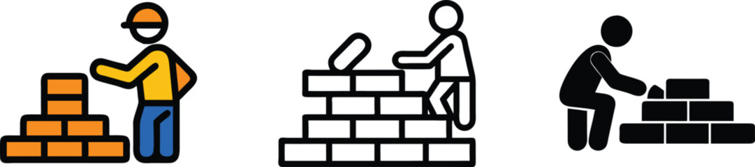 Construction Workers Building Brick Walls and Stairs
