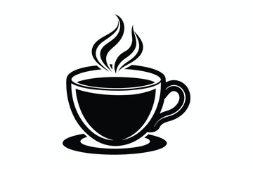Beautiful tea cup and Leaves for logo icon with silhouette vector art illustration 