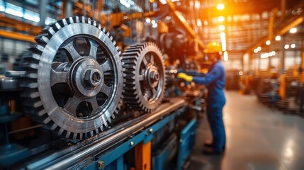 Machine in a factory setting with industrial background representing modern manufacturing processes and technology