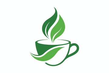 Beautiful Natural tea cup for logo icon with Green Leaves vector art illustration 