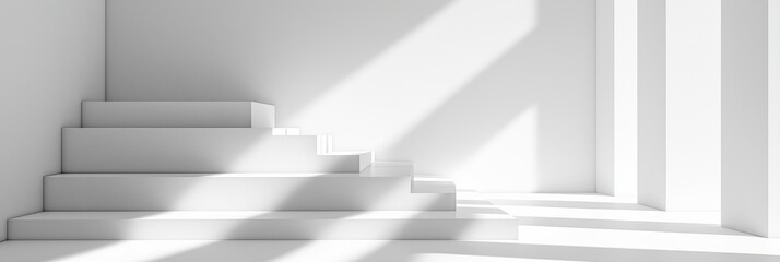 Obraz premium A minimalist scene with stairs bathed in light, emphasizing abstraction and the interplay of shadows.