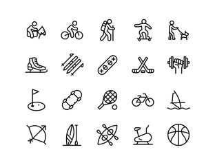 Active Lifestyle Vector Icon Set | Adjustable Line Weight | Sports, cycling, hiking, skateboarding, fitness, tennis, golf, skiing, kayaking, horseback riding, outdoor recreation icons
