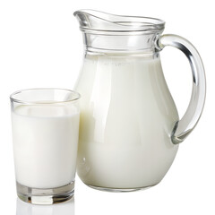 Glass and jug with milk isolated on transparent background
