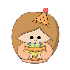 Cute doll girl with birthday cake in color