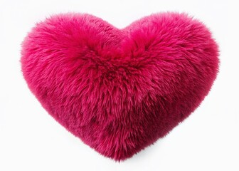 Fluffy Heart Shaped Pillow, Soft Plush Valentine's Day Decor, White Background