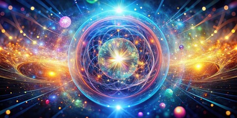 Obraz premium Vibrant Cosmic Orb A Celestial Sphere of Interconnected Energy and Light Within a Vast, Sparkling Nebula