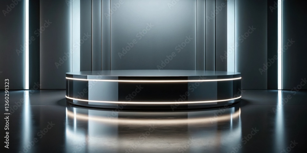 Leinwandbilder sleek circular platform with illuminated base in modern setting