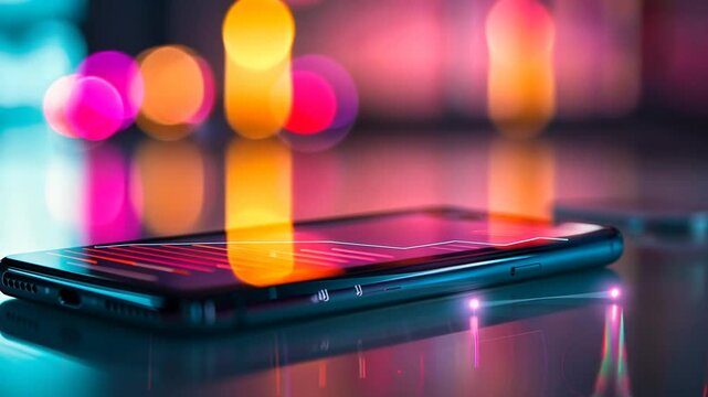 Smartphone liegt auf leuchtender Oberfl&auml;che