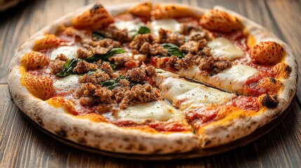 Pizza with Meat and Mozzarella