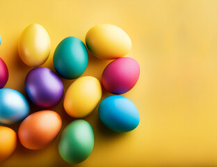 colored easter eggs in the yellow background