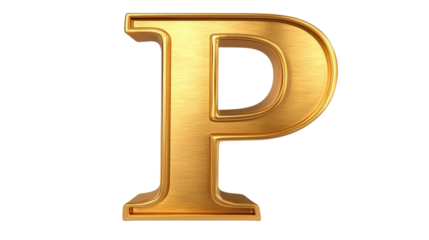 Three Dimensional Gold Letter P on Transparent Background