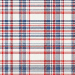 Classic Red and Blue Plaid Pattern on White Background &ndash; AI Generated