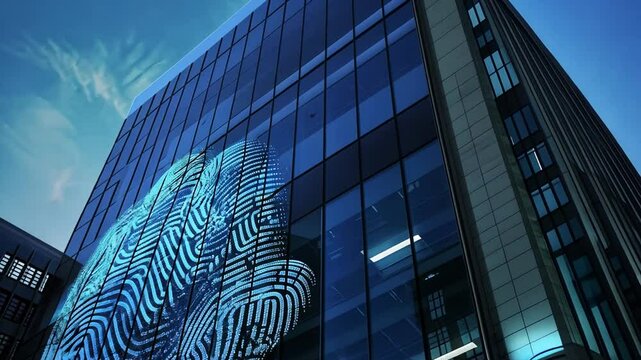 Futuristisches Fingerabdrucksystem an Glasfassade